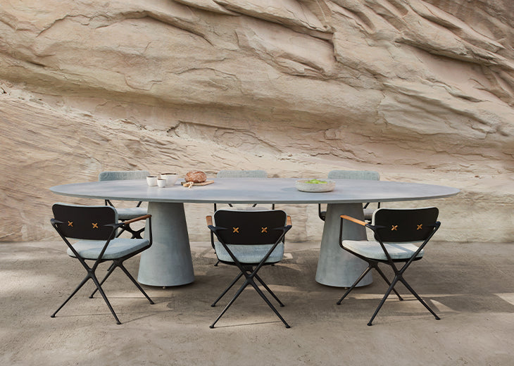 Conix Collection, concrete outdoor dining table collection
