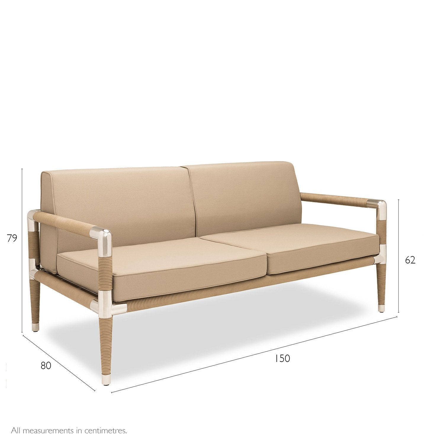 Marina 2 Seat Sofa - Teak dimensions