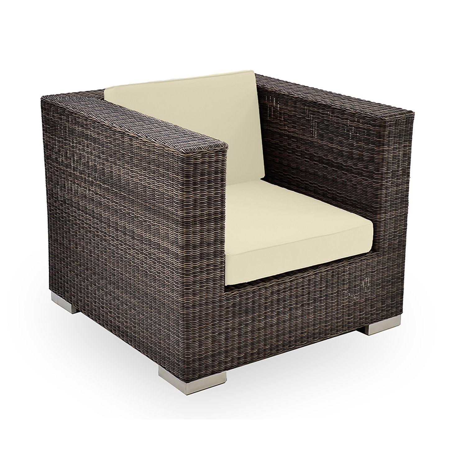 Cuba lounge chair in dark weave with cream cushions