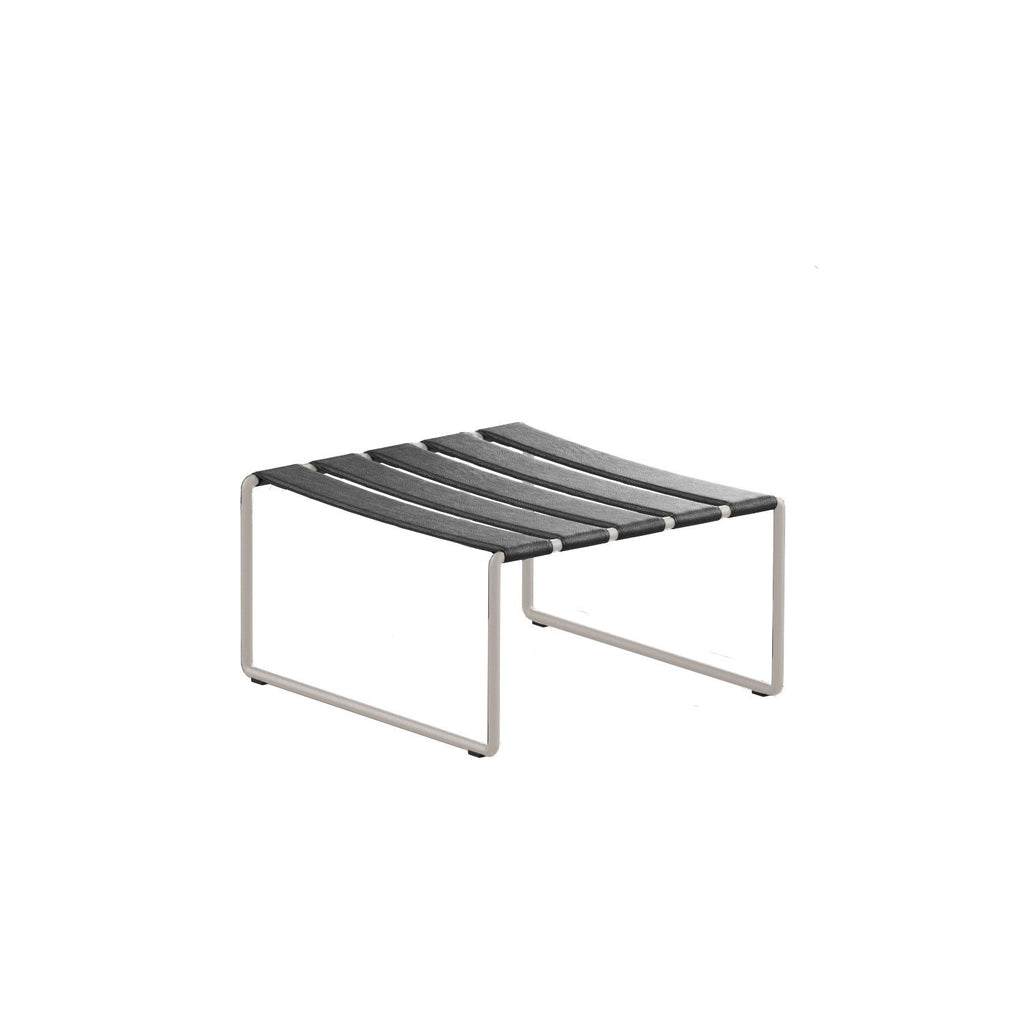 Strappy footrest in mushroom frame and black straps