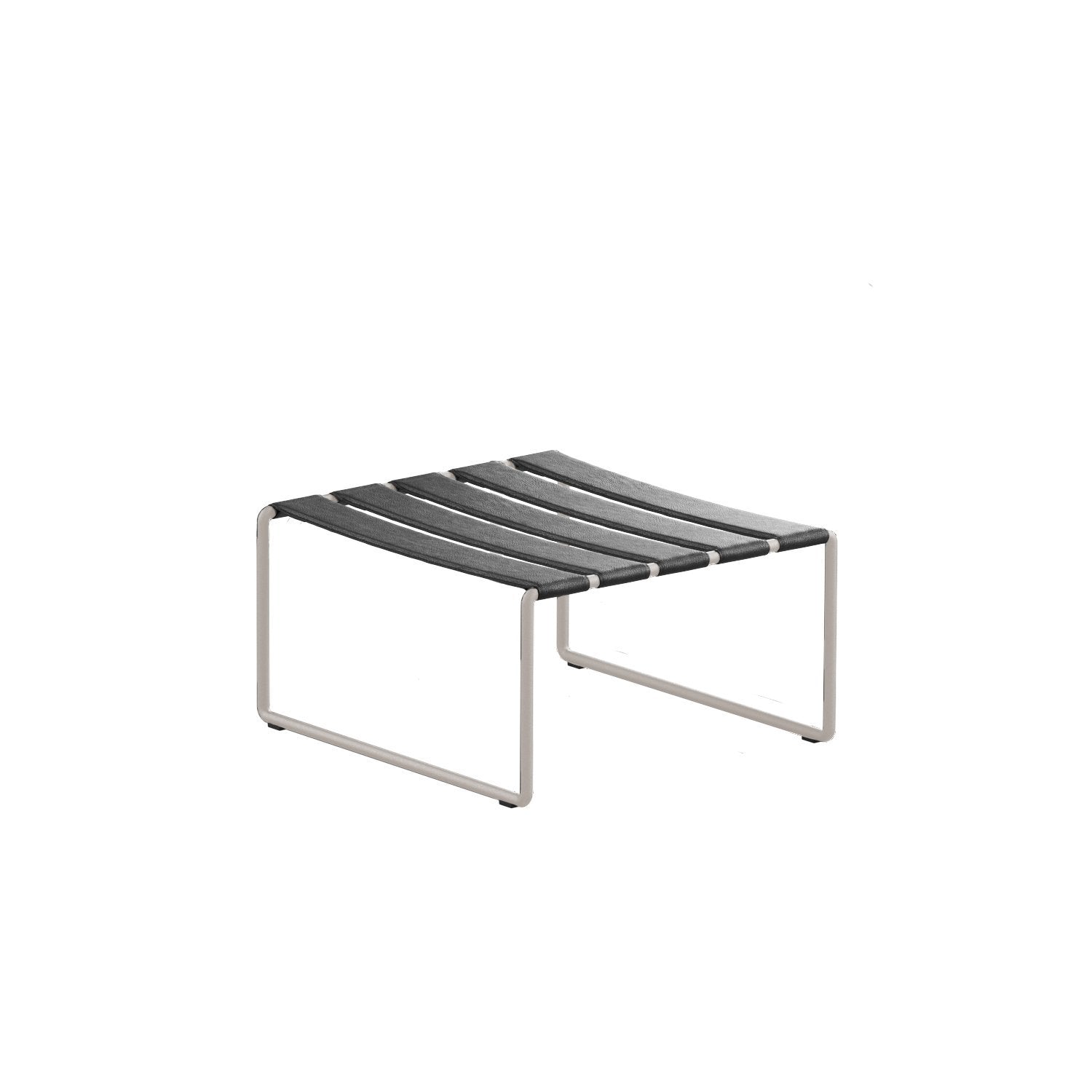 Strappy footrest in mushroom frame and black straps