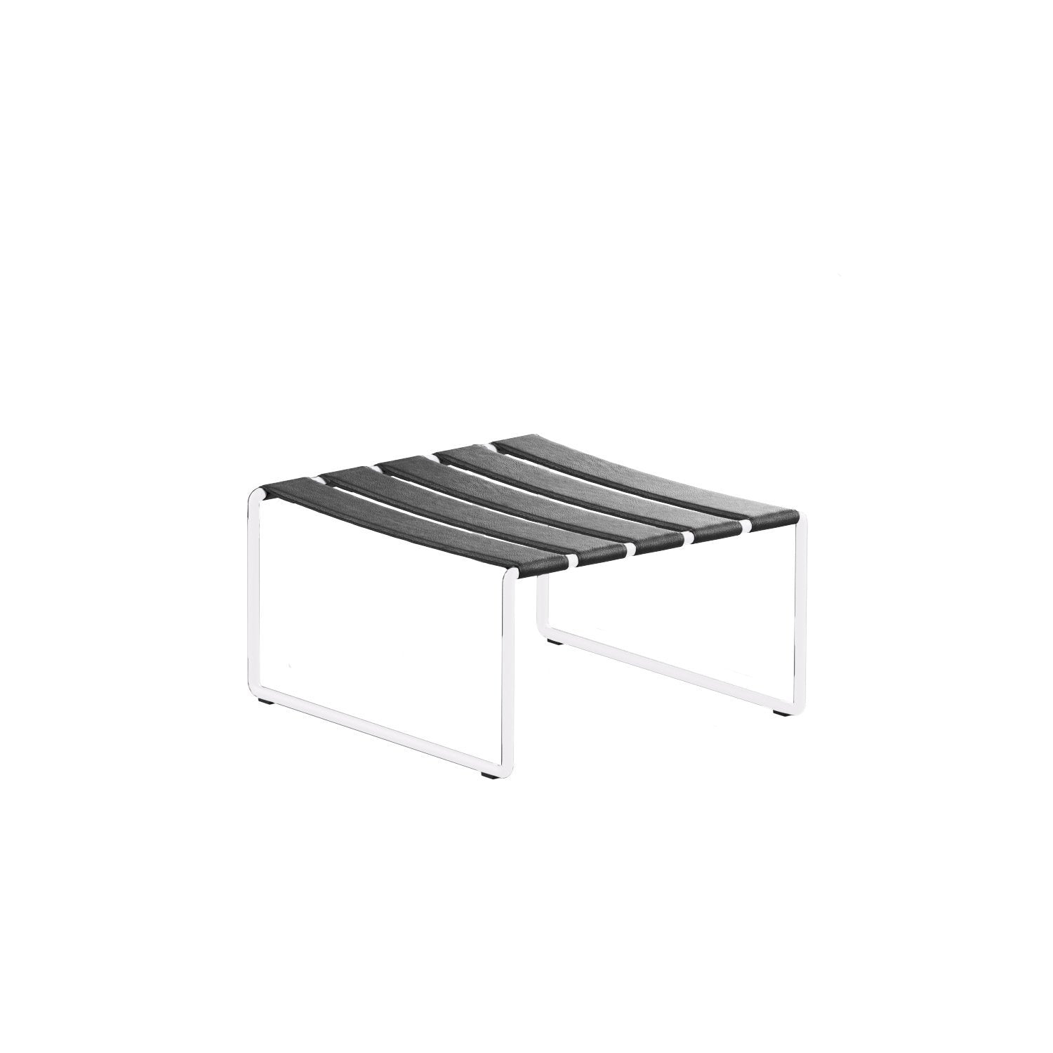 Strappy footrest with white frame and black straps
