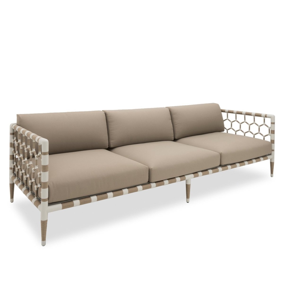 Olympia 3 Seat Sofa - Taupe Fabric with Pearl Powder Coated Frame